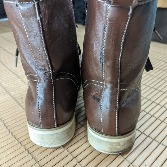 Converse men's sz 11M brown moccasin toe bold white cord stitching leather boots - Picture 6 of 10